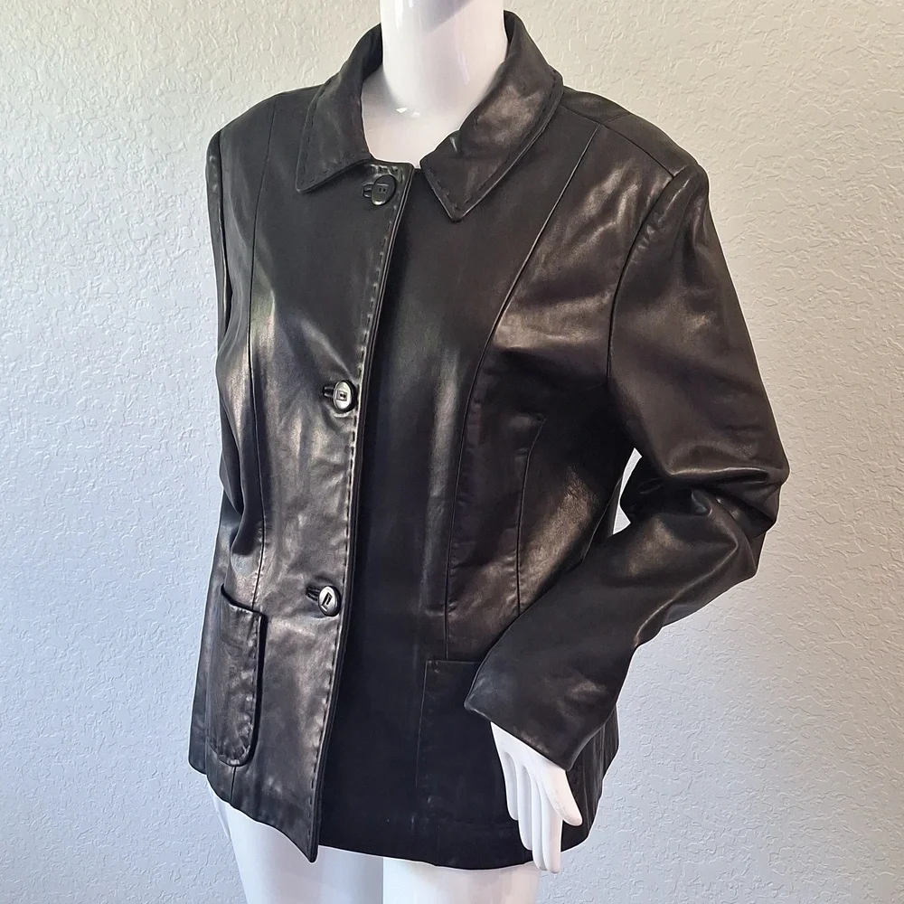 Jones New York Black lamb skin Jacket - Picture 2 of 13